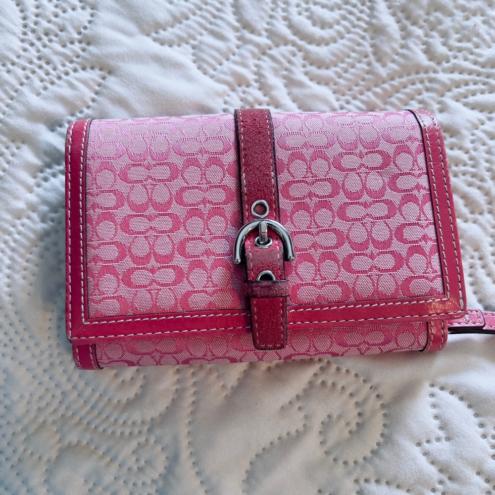 Coach Pink Monogram Wallet with Silver Clasp